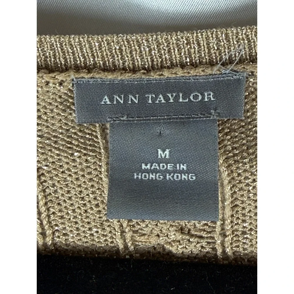 Ann‎ Taylor Womens Tan Cable Silk Blend Knit Wrap Sweater Sparkle Details Size M